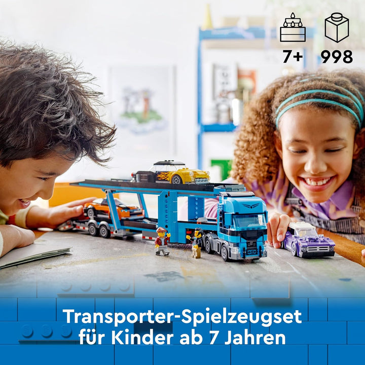 LEGO City Autotransporter mit Sportwagen, Set mit 4 Spielzeugautos für Jungen und Mädchen ab 7 Jahre