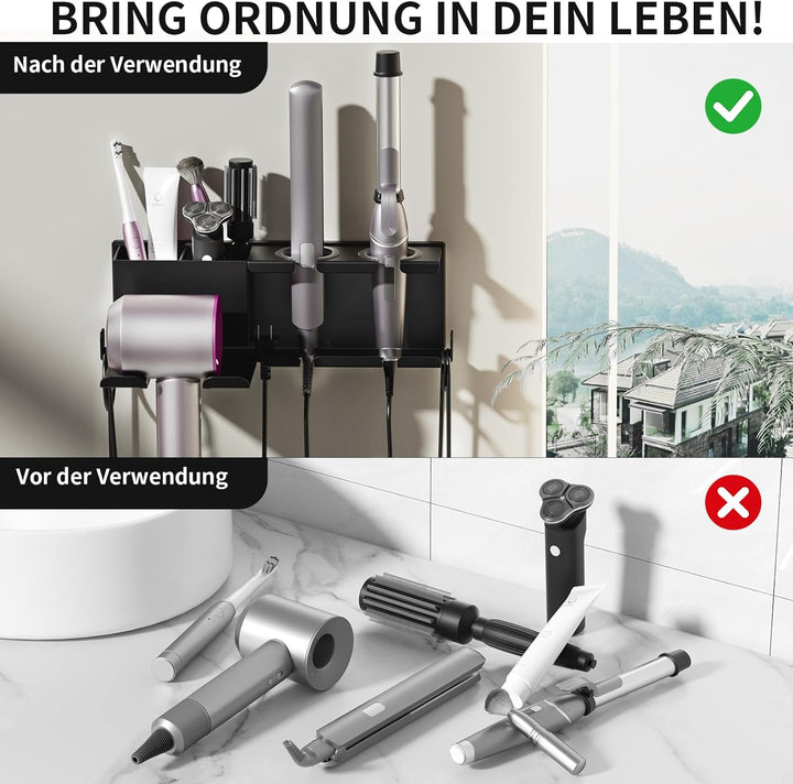Fönhalter Ohne Bohren - Metall Wandhalterung für Dyson Airwrap, Lockenstab, Glätteisen & Föhn, Stabi