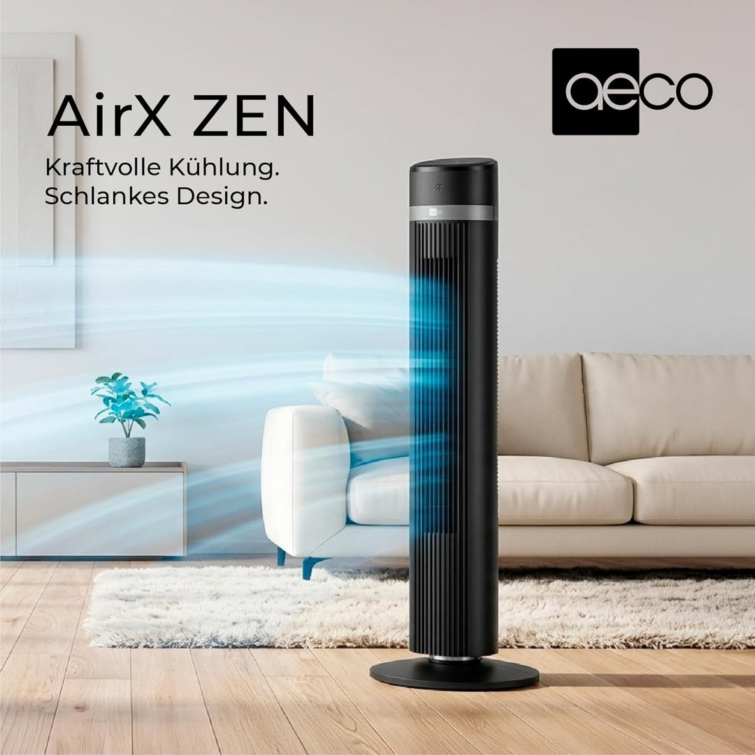 aeco AirX Zen 101 cm Höhe Turmventilator mit Fernbedienung, 85-90° Oszillation & 15H Timer, 3 Geschw