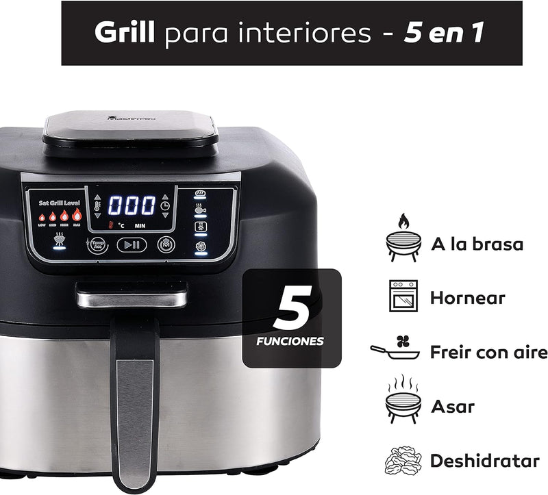 MasterPro Smokeless Grill | Elektrogrill mit 1760W Leistung und Ölspray Set | 5 Funktionen | Heisslu
