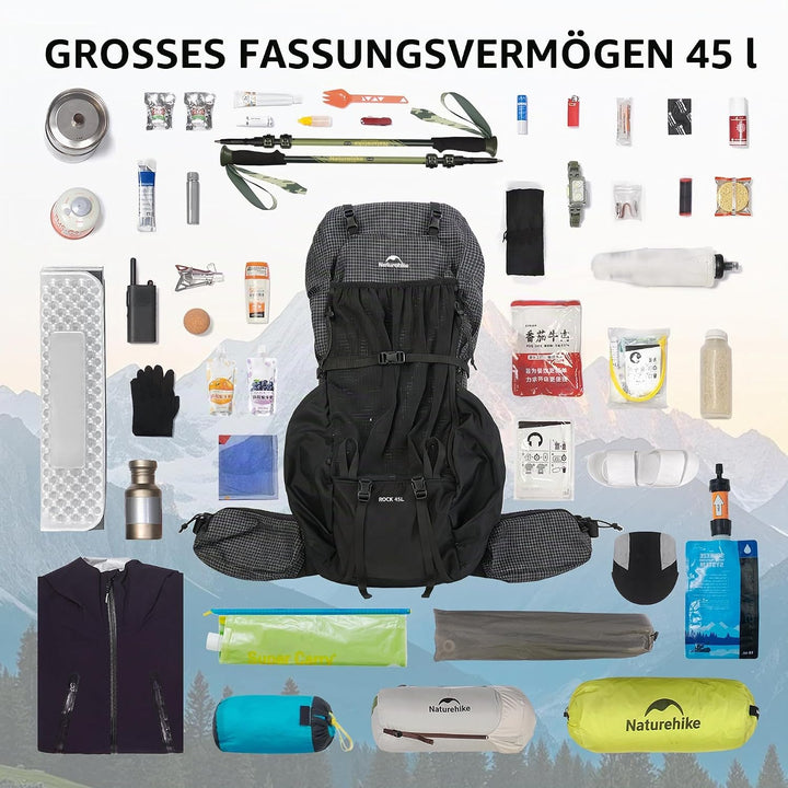 Naturehike Rock 2.0 Upgraded 45L Rucksack Interner Rahmen Wanderrucksack Herren mit Regenhülle Trekk