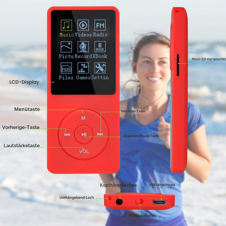 8GB Tragbare MP3 Musik Player, Support bis zu 64GB SD Speicherkarte, Lossless Sound HiFi MP3 Player,