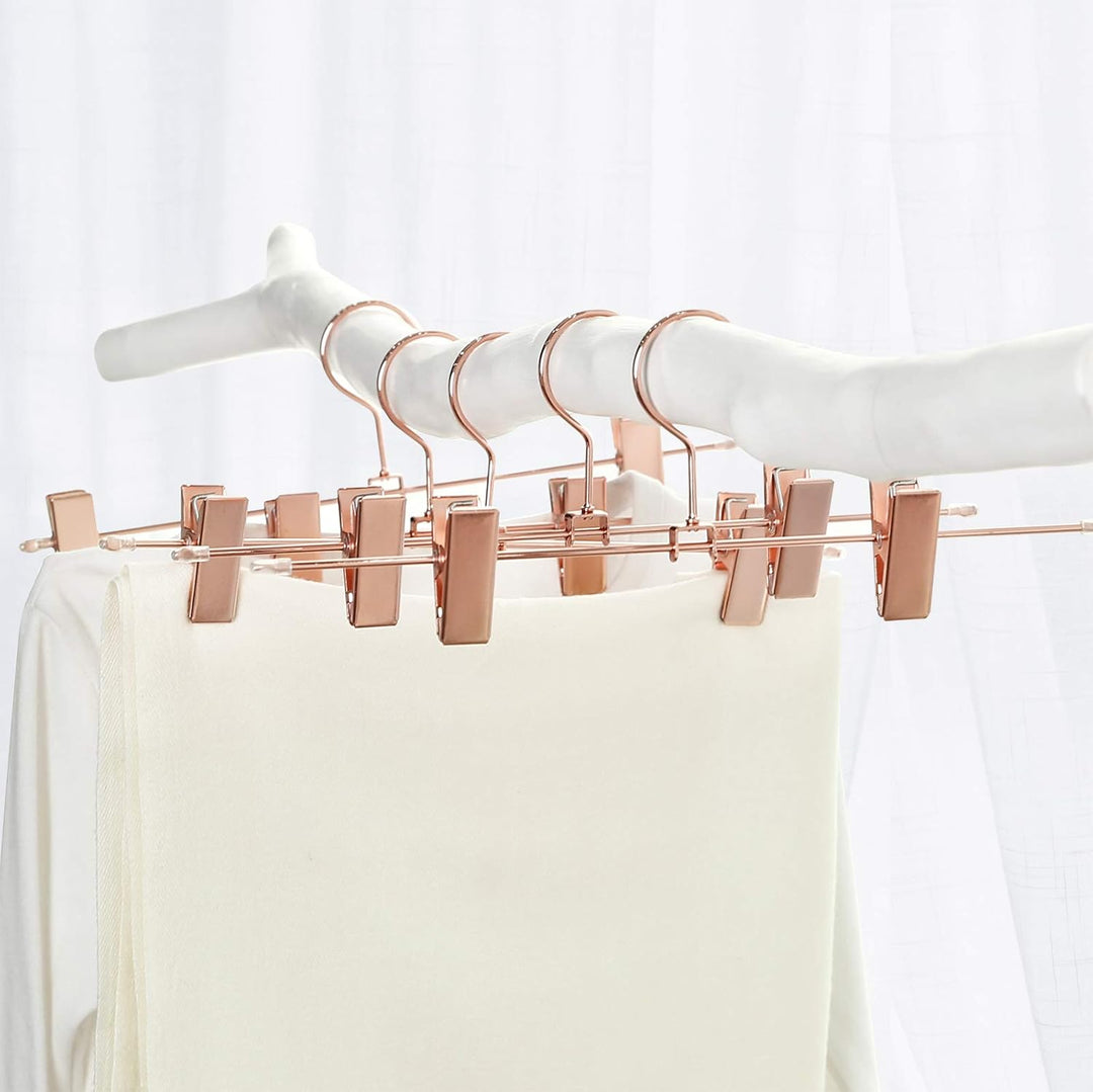 SONGMICS Hosenbügel aus Metall, 10 Stück, Kleiderbügel, 31 cm, mit 2 rutschfesten Clips, für Röcke,