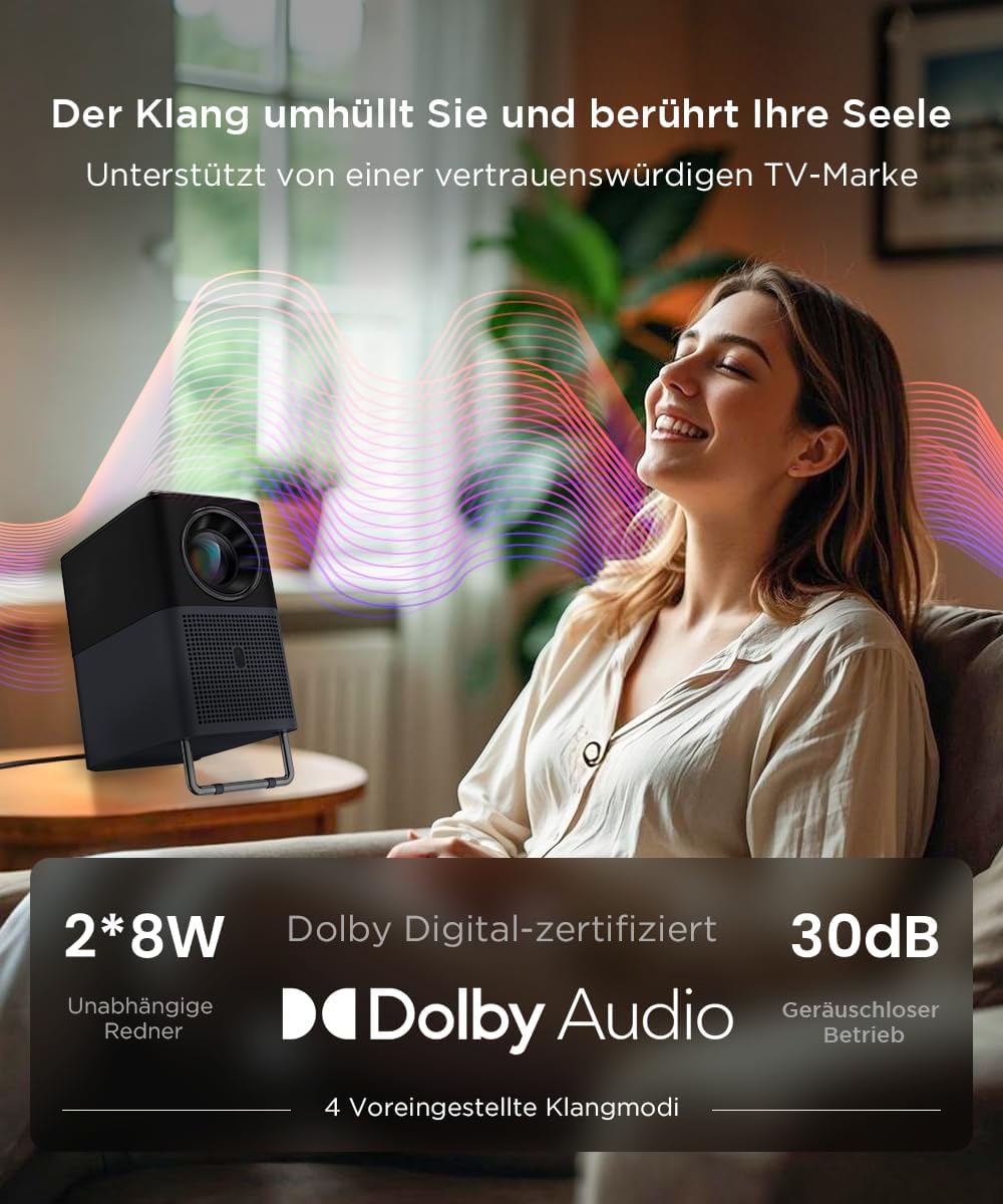 TCL A1s Beamer 4K Full HD, Offizielles Google TV (APV/Netflix/Disney), 2 Dolby 8W, 600 ISO Lumen, Bl