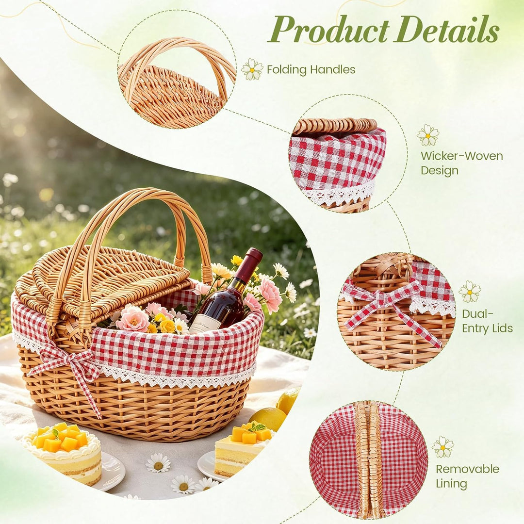 Picknickkorb,Picknickkorb 2 Personen mit Doppelt zu öffnendem Deckel und Klappbarem Griff,Picknick K