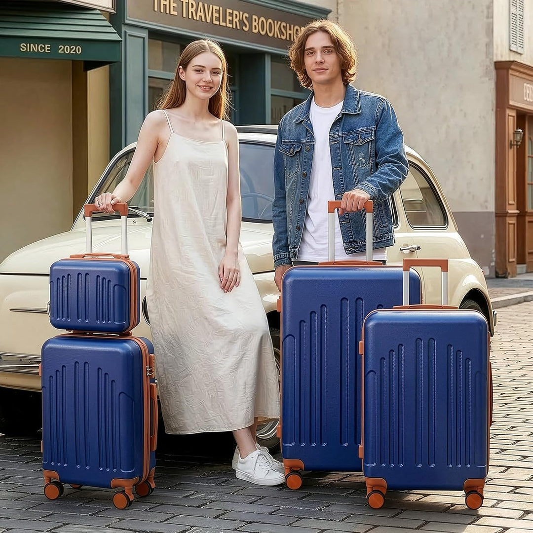 LEADZM Koffer Set 4 teilig Hartschale mit Kosmetikkoffer, Kofferset aus ABS, Reisekoffer mit Rollen