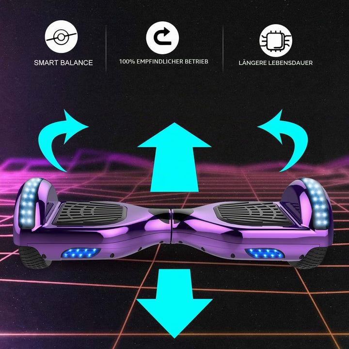 GeekMe Hoverboards 6.5”Zweimotoren 2-Rad-Hoverboards Hoverboards mit LED-Leuchten Bluetooth purple,