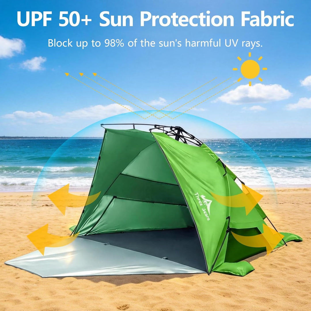 Three Bears Pop-Up-Strandzelt – UV-Schutz LSF 50+, leichte und tragbare Cabana für 3–4 Personen, ein