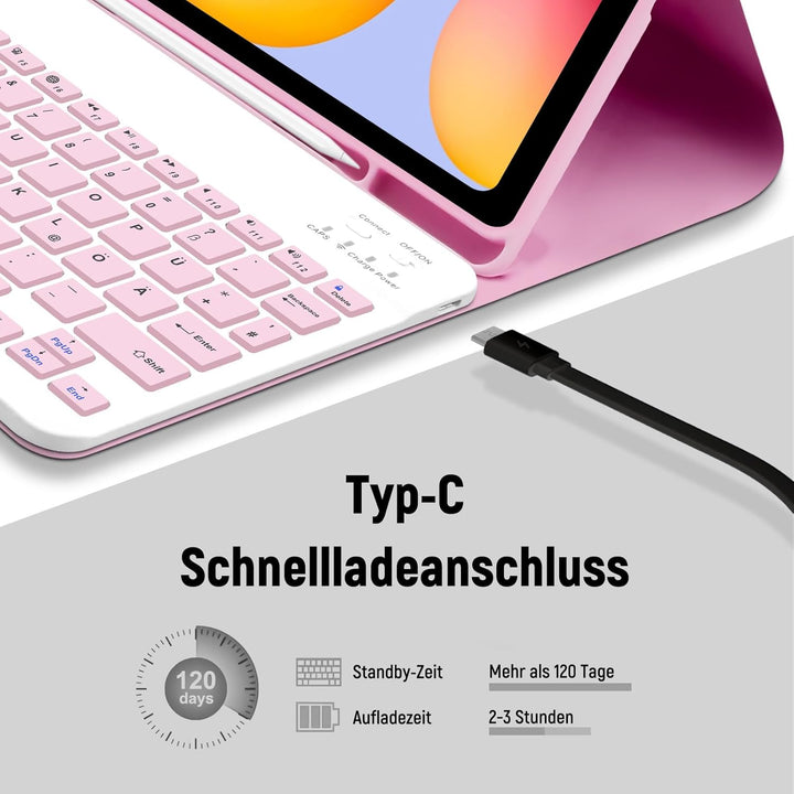 Hülle mit Tastatur für Samsung Galaxy Tab S6 Lite 2024/2022/2020, Schutzhülle mit Pencil Halter Wire