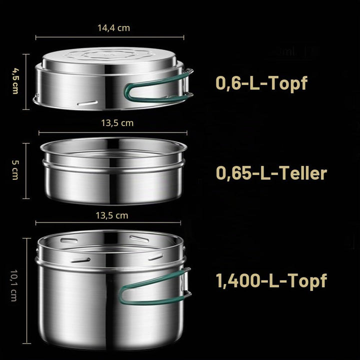 Camping Kochgeschirr Mess Kit, Edelstahl Camping Kochset, Backpacking Kochen Set Backpacking Ausrüst