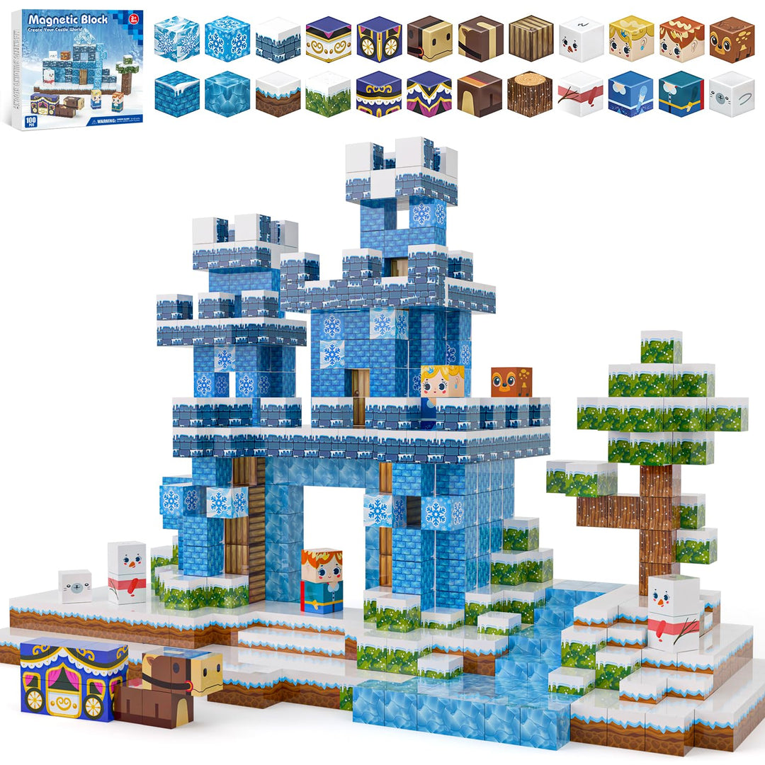 Kryzomat Magnetische Bausteine, Magnetbausteine 100 PCS für 3+ Jahre Alt, Magnetic Blocks Spielzeug-