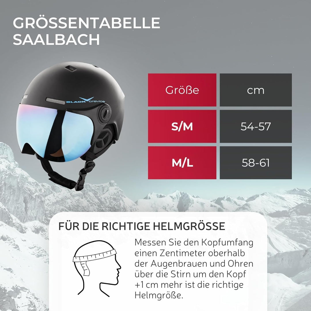 Black Crevice Skihelm Saalbach I Skihelm mit Visier im Pilotenstyle I Skihelm Herren & Damen inkl. S