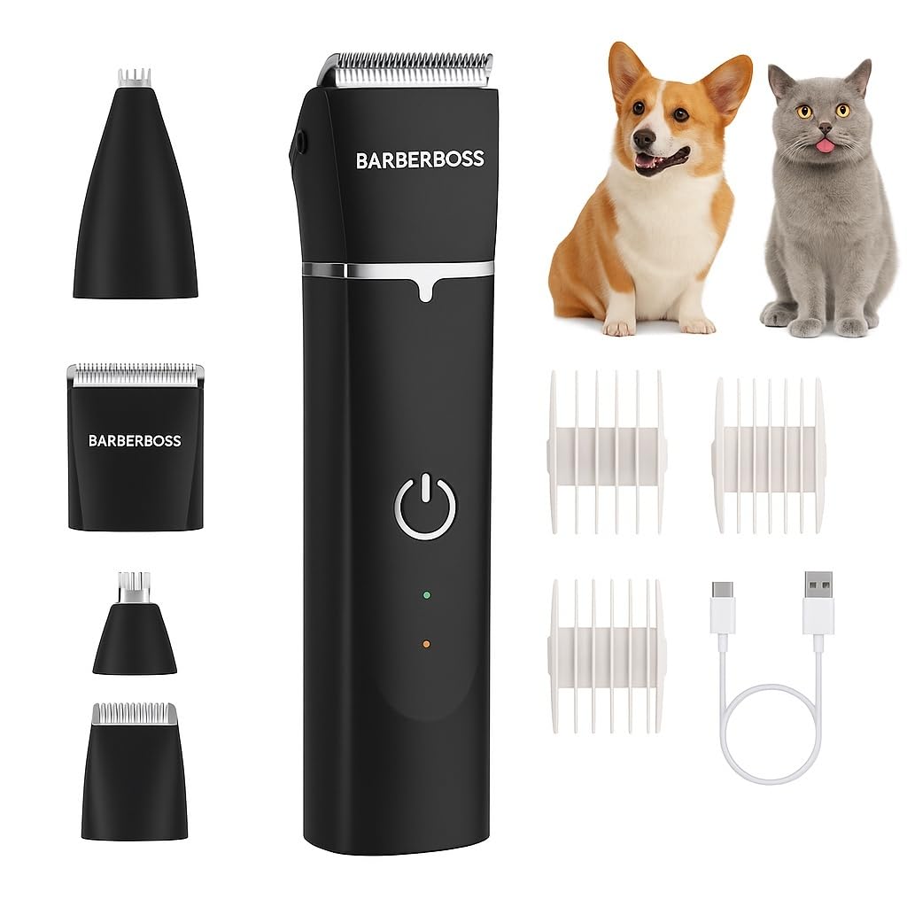 BarberBoss Pet Grooming Clipper, Trimmer für Hunde & Katzen, Profi Hundehaarschneider Kit für Dickes