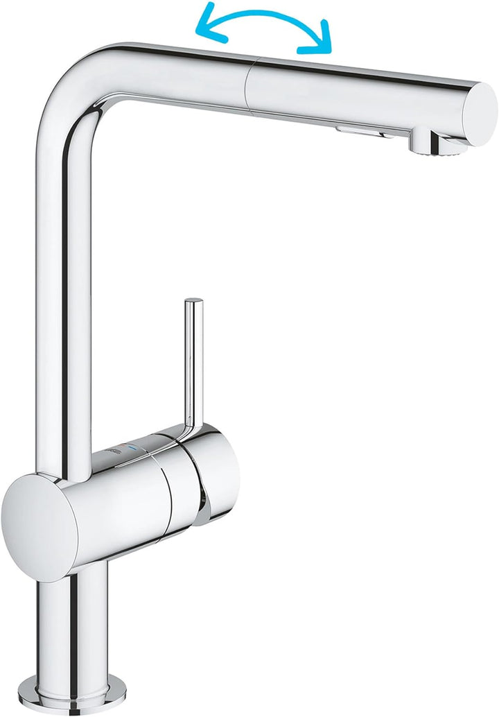 GROHE Minta - Einhand- Küchenarmatur (L-Auslauf, herausziehbare Dual-Spülbrause, 360° schwenkbar, kr