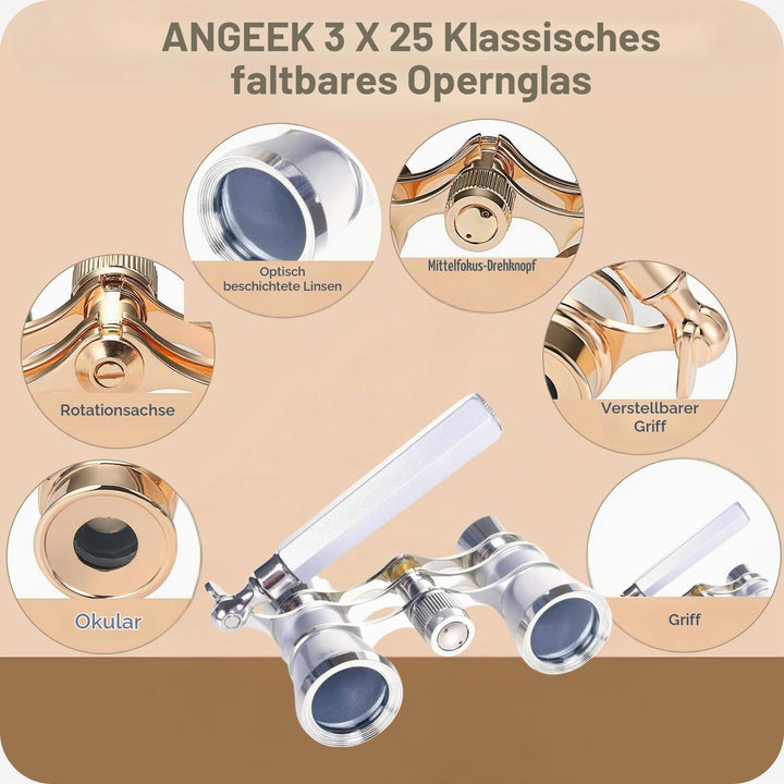ANGEEK 3X25 Opera Theater Horse Racing Glasses Binocular Telescope with Handle/Accessory Kit Women T