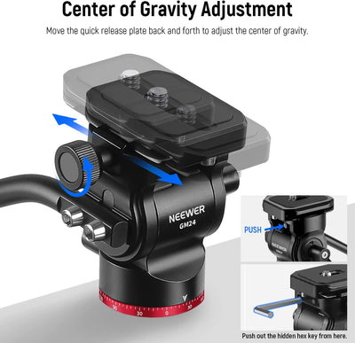 NEEWER Stativ Fluidkopf Pan Tilt Head mit Schnellwechselplatte und Griff, Metall Kamera Stativkopf k