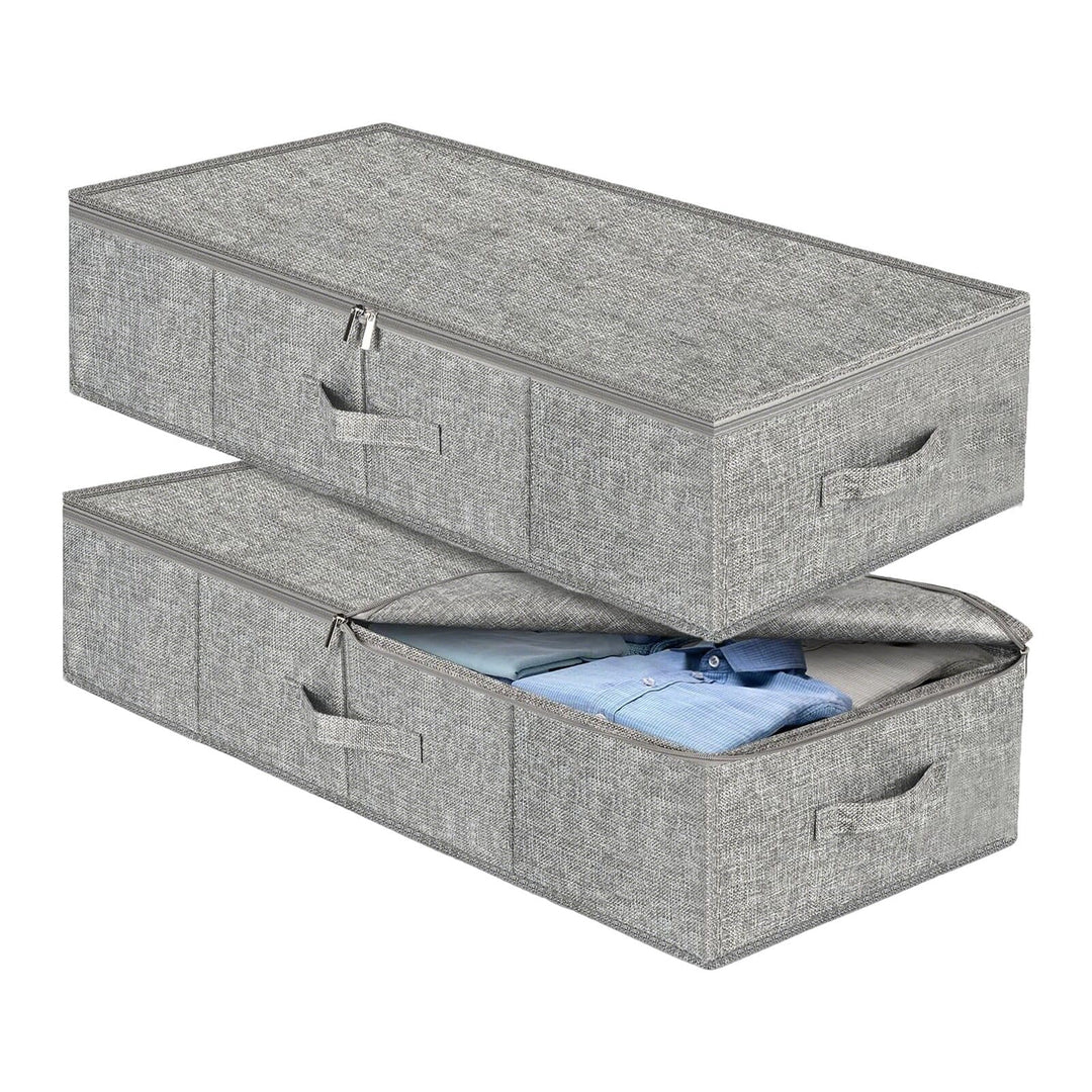 2 STK Unterbett Aufbewahrungsbox mit Deckel, 103L Faltbar Unterbettkommode mit Griff, Doppelreissver