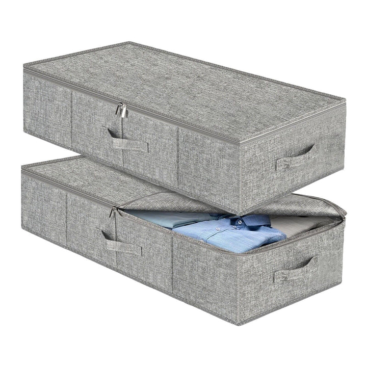 2 STK Unterbett Aufbewahrungsbox mit Deckel, 103L Faltbar Unterbettkommode mit Griff, Doppelreissver