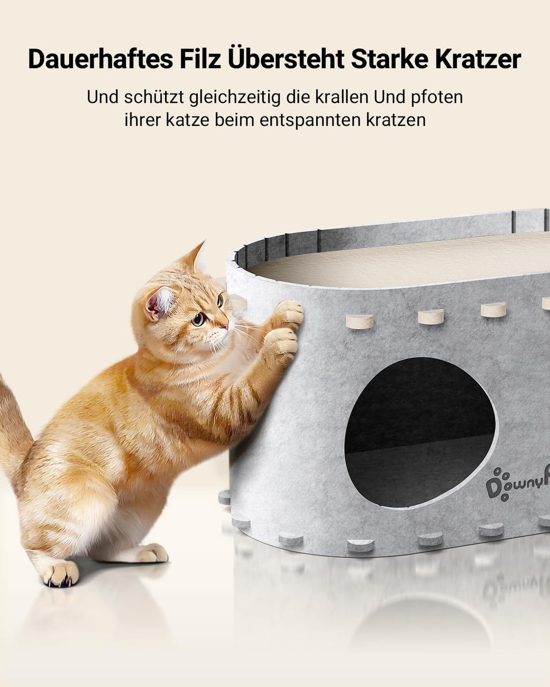 DownyPaws Katzenhöhle Filz, Katzenhaus aus Filz, Katzenbett, Katzenhöhle für Katzen, 58 x 33 x 30cm,