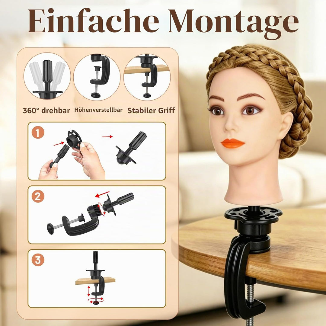 Yofuly 26Zoll / 66cm Frisierkopf, 80% Echthaar Übungskopf, Frisieren Trainingsköpfe Puppenkopf Frise