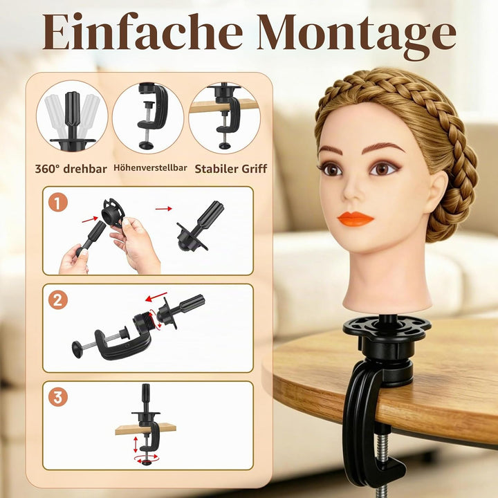Yofuly 26Zoll / 66cm Frisierkopf, 80% Echthaar Übungskopf, Frisieren Trainingsköpfe Puppenkopf Frise