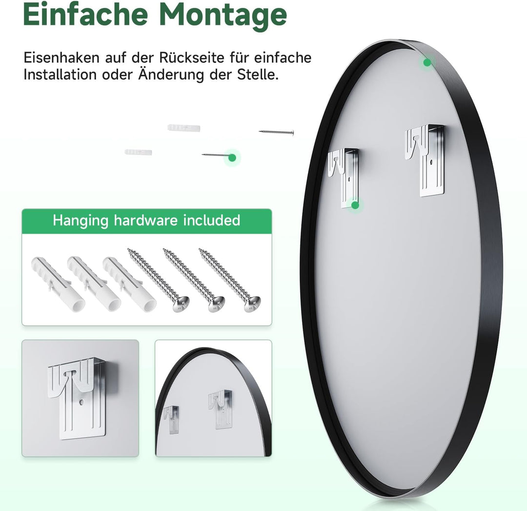 Dekorative Wandspiegel 50cm, Spiegel rund, Badezimmerspiegel, für Wohnzimmer, Schlafzimmer, Bad, Flu