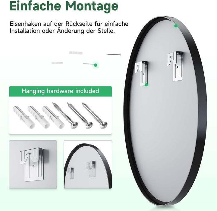 Dekorative Wandspiegel 50cm, Spiegel rund, Badezimmerspiegel, für Wohnzimmer, Schlafzimmer, Bad, Flu