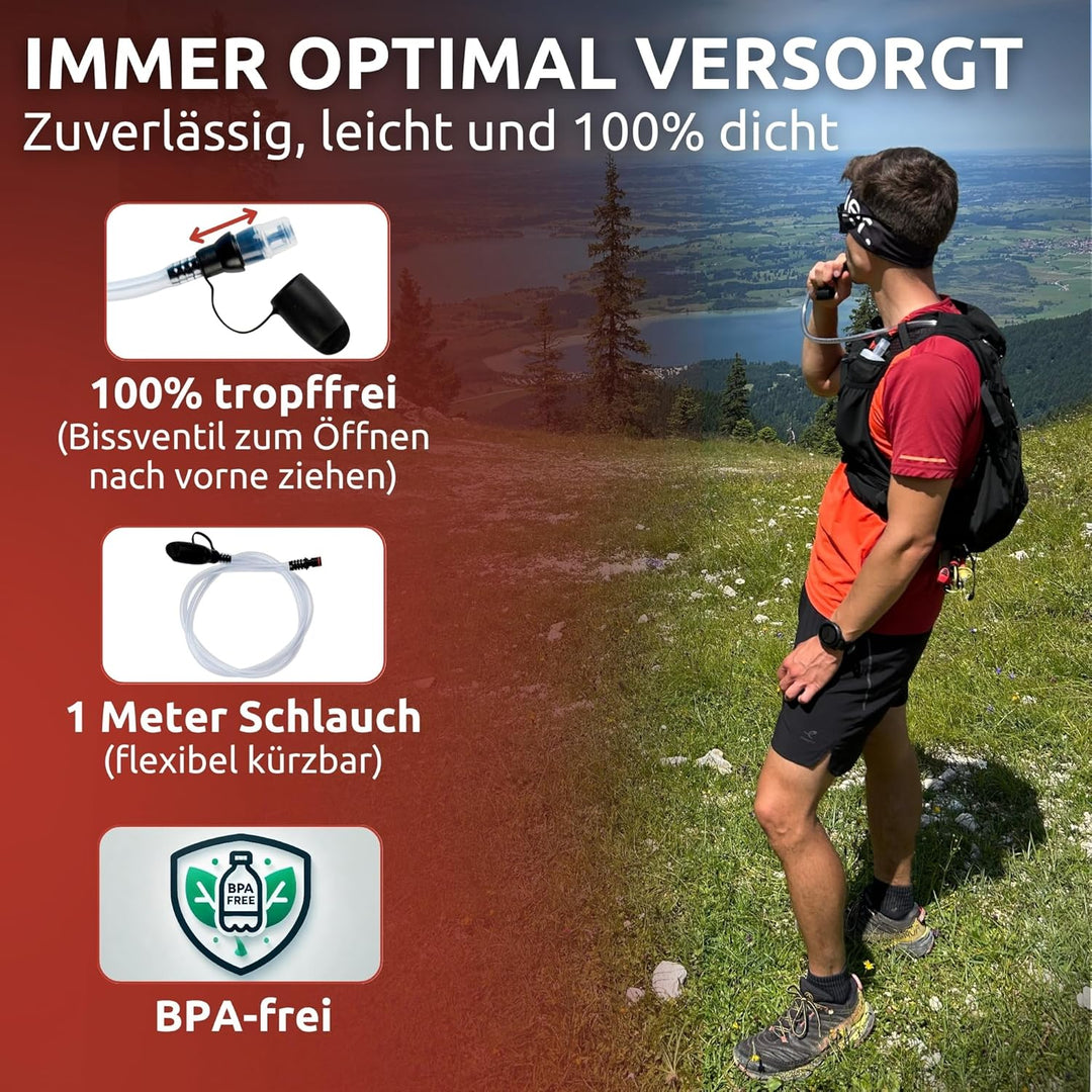 Conquer. Trinkblase mit abnehmbarem Trinkschlauch & Biss-Ventil | BPA-freie Wasserblase als Trinksys