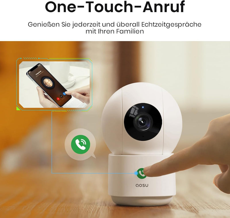 aosu 2K Überwachungskamera Innen WALN Kamera babyfone Handy Indoorcam, babyphone Bewegungsmelder Nac