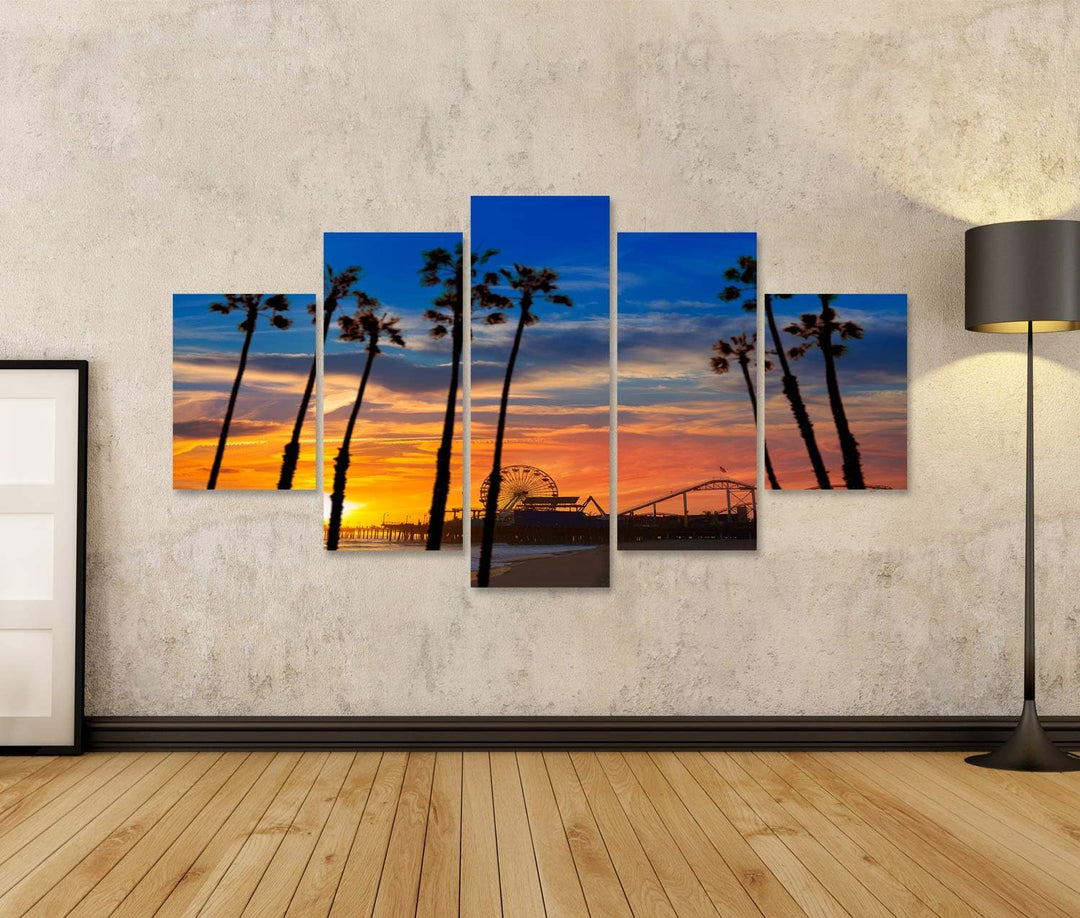 islandburner Bild auf Leinwand Santa Monica Kalifornien Sonnenuntergang Am Pier Bilder Wandbilder Po