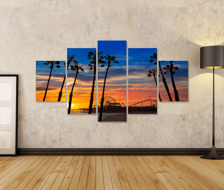 islandburner Bild auf Leinwand Santa Monica Kalifornien Sonnenuntergang Am Pier Bilder Wandbilder Po