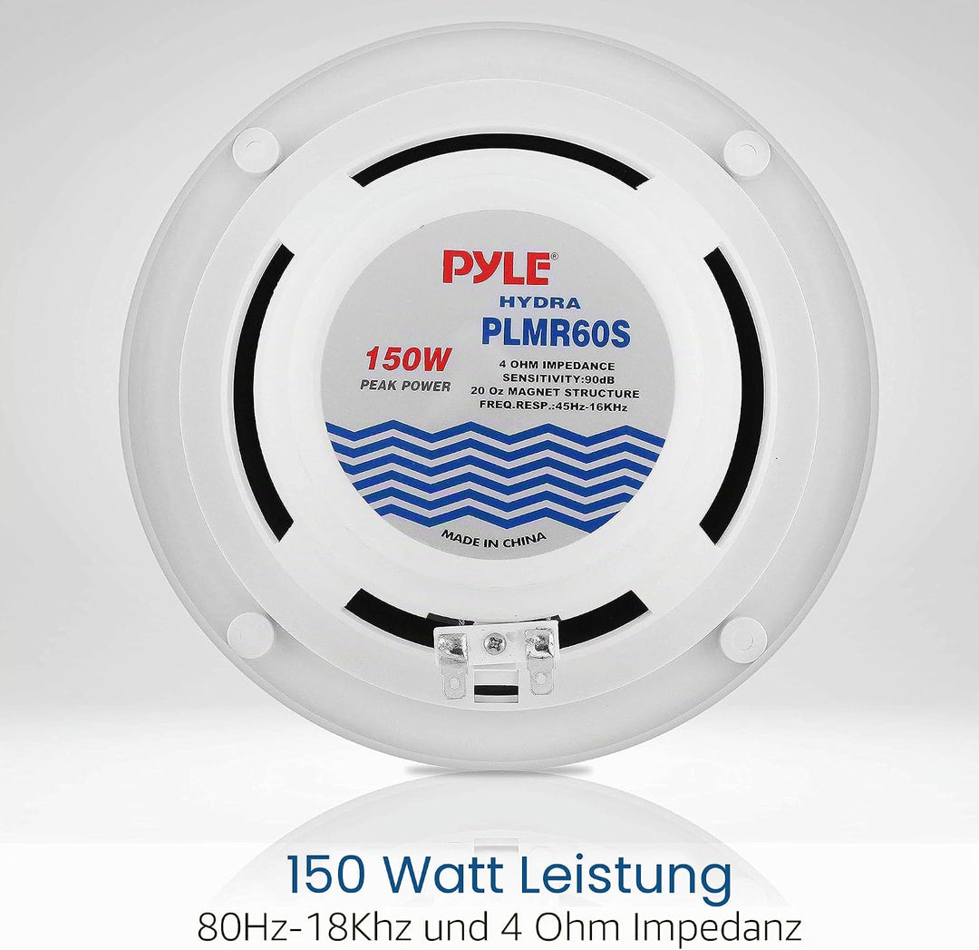 PYLE Audio INC Marine-Lautsprecher (150 Watt, 16,51 cm (6,5 Zoll), 2-Wege) Silber, PLMR60S