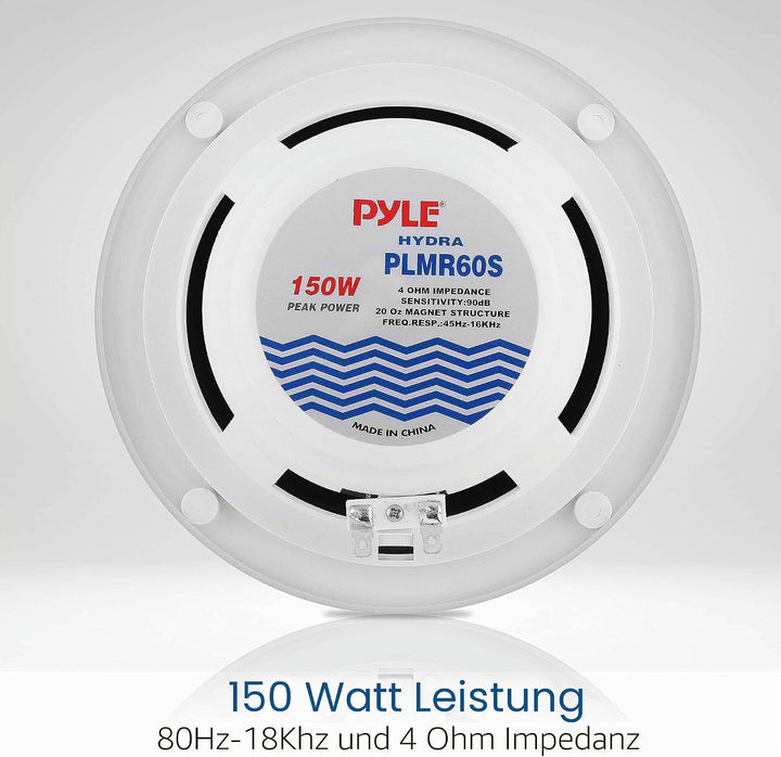 PYLE Audio INC Marine-Lautsprecher (150 Watt, 16,51 cm (6,5 Zoll), 2-Wege) Silber, PLMR60S