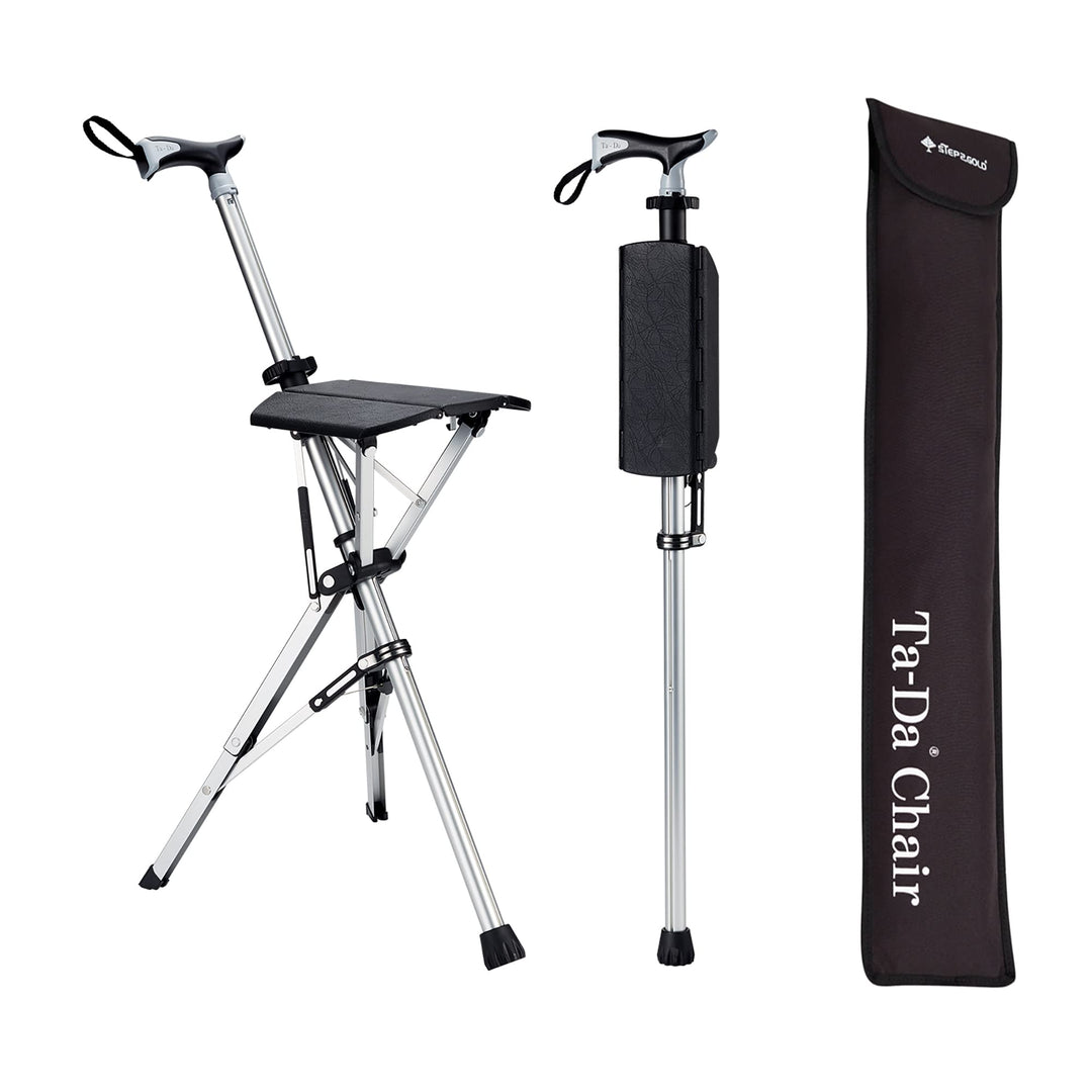 STEP2GOLD TA-Da Chair - Gehstock mit Sitz, ultraleichter Aluminiumrahmen &amp; robuster Klapphocker (bis