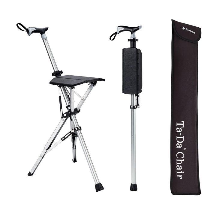 STEP2GOLD TA-Da Chair - Gehstock mit Sitz, ultraleichter Aluminiumrahmen &amp; robuster Klapphocker (bis