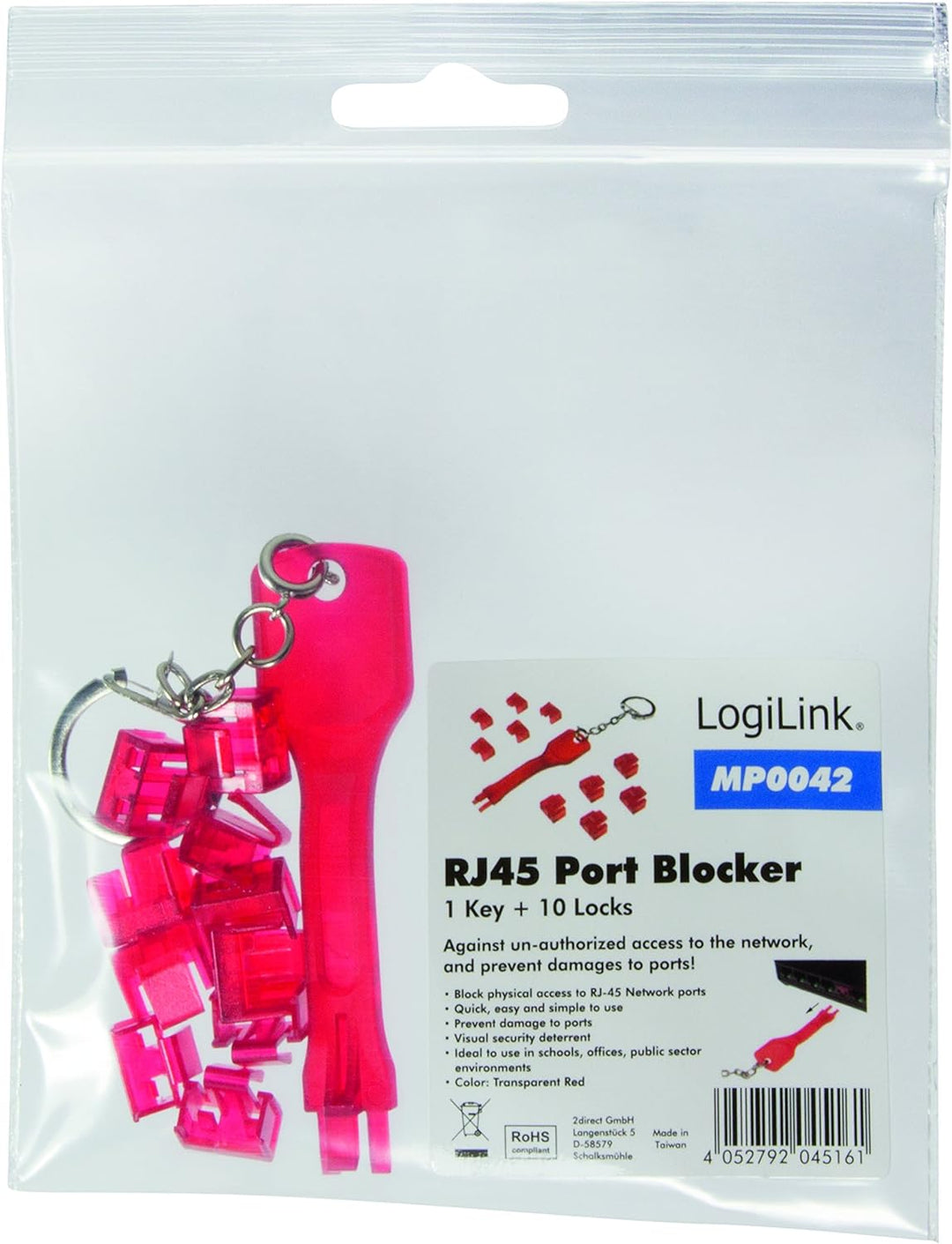 LogiLink MP0042 RJ45-Port 1x und 10x Schlösser Set rot 1x Schlüssel, 10x Schlösser, 1x Schlüssel, 10