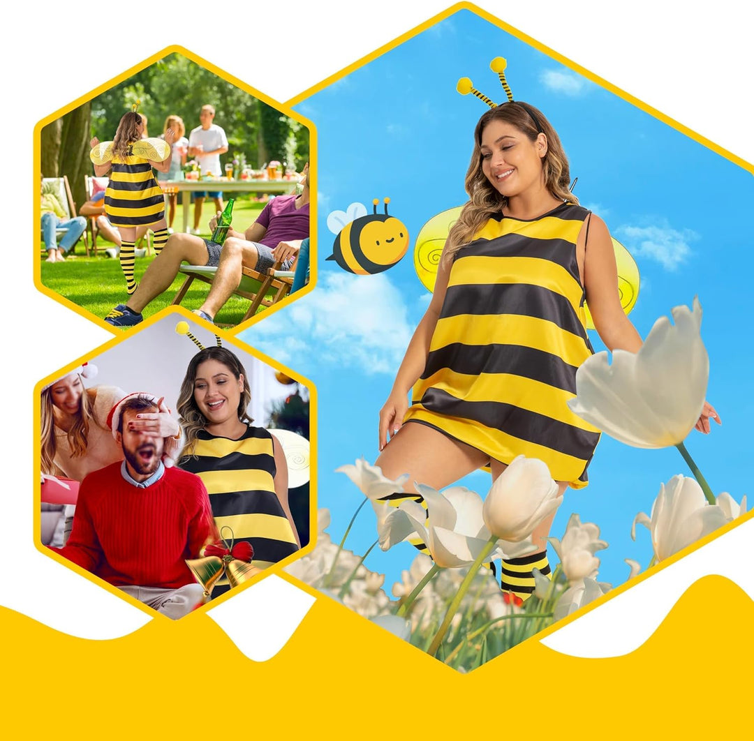 cuteDIY Grosse Grössen Bienenkostüm Erwachsene Bienen Kostüm Damen 42-60, Bienenkostüm Kinder 92-140