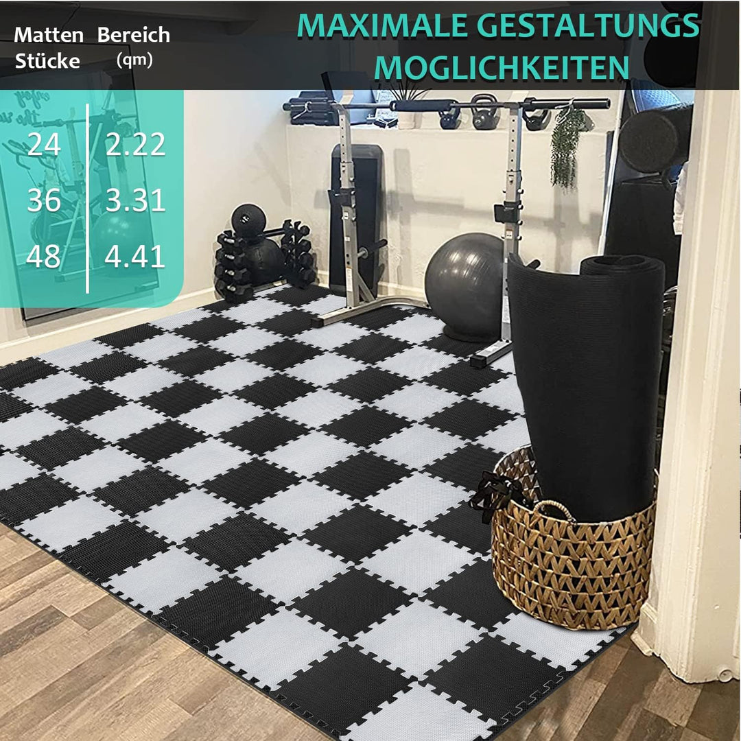 Bodenschutzmatte Fitness Set [31x31cm], 24/36/48 Puzzlematte, EVA Sportmatte Fitnessmatte Rutschfest