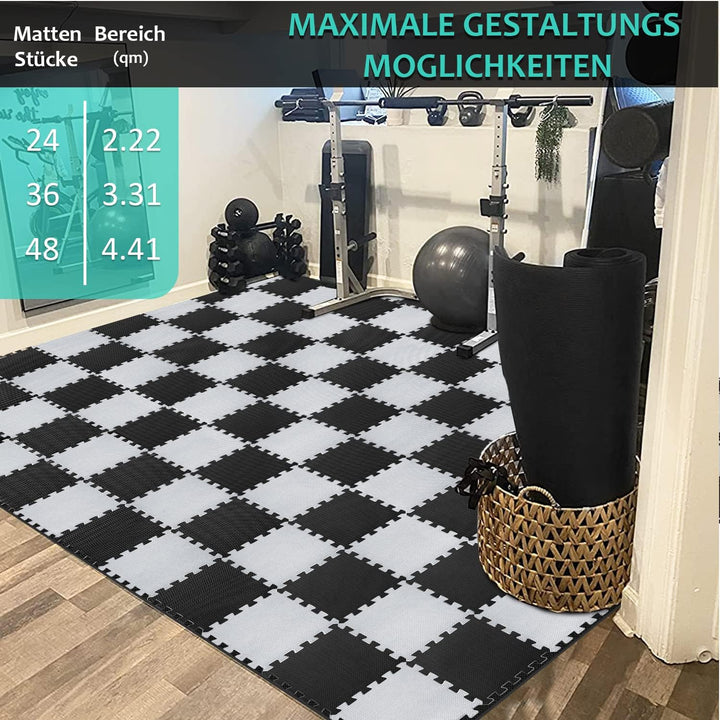Bodenschutzmatte Fitness Set [31x31cm], 24/36/48 Puzzlematte, EVA Sportmatte Fitnessmatte Rutschfest