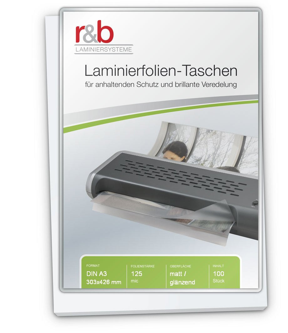 r&b FT-A3-125MG Laminierfolien A3, 303 x 426 mm, 2 x 125 mic, 100 Stück