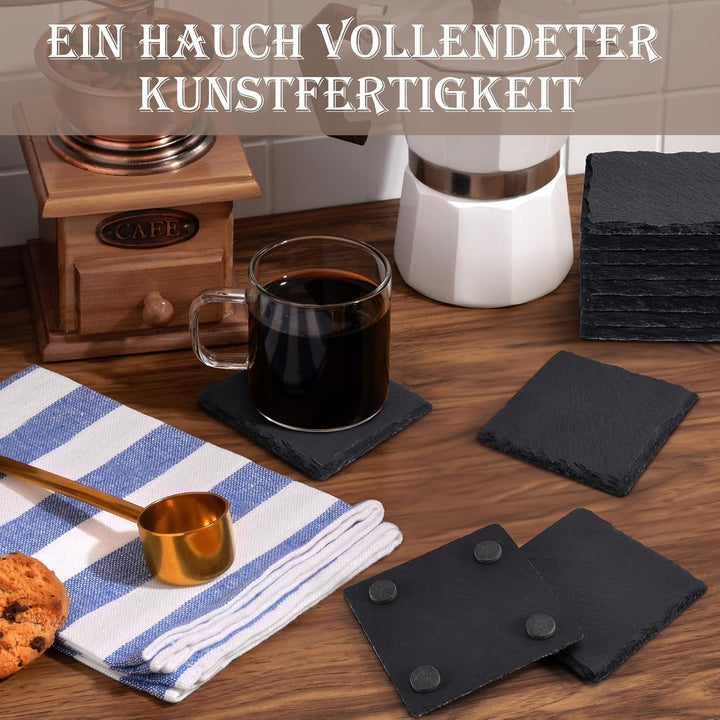 36 Stück Schiefer-Getränkeuntersetzer, GOH DODD 4 Zoll Schwarze Steinuntersetzer Set, Lasergravierte