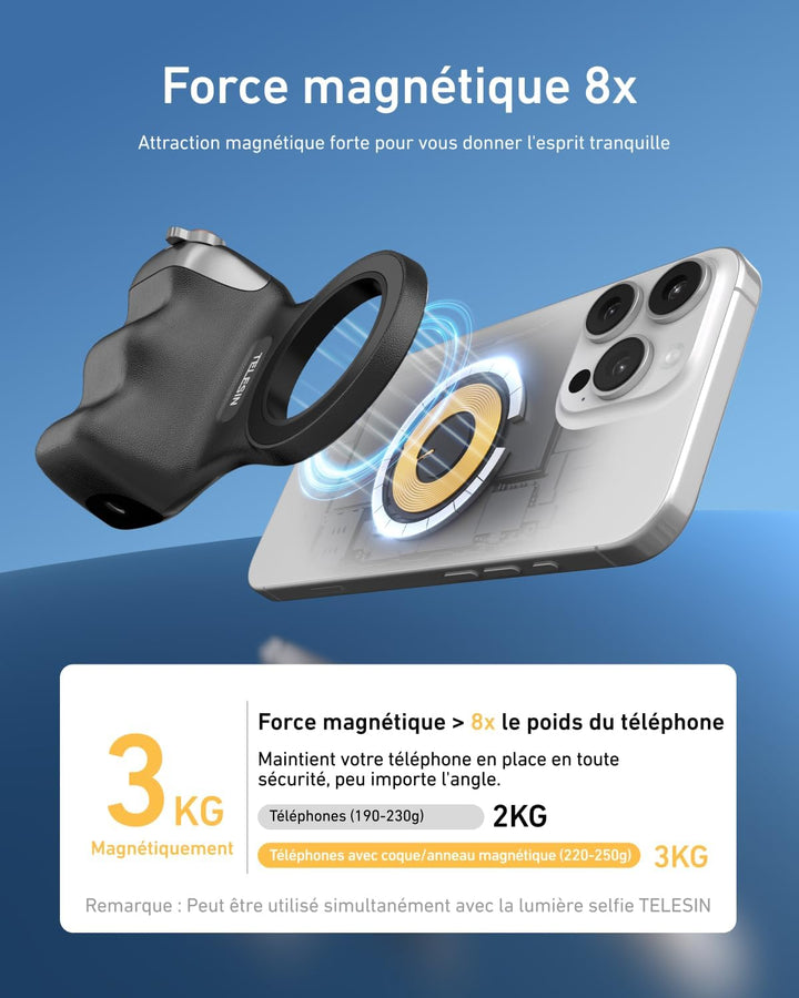 TELESIN Fun Shot Smartphone Handle Grip, Magnetic Smartphone Grip mit Abnehmbarer Bluetooth-Fernbedi