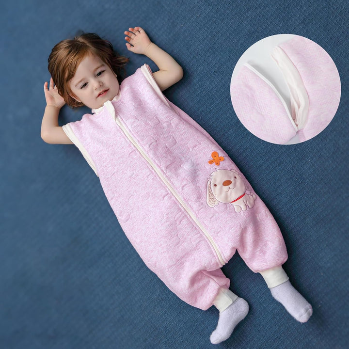 MIKAFEN Schläfsack Baby Langarm Winter kinderSchlafsack 2.0Tog,Hund Muster Baby Schlafsack mit Füsse