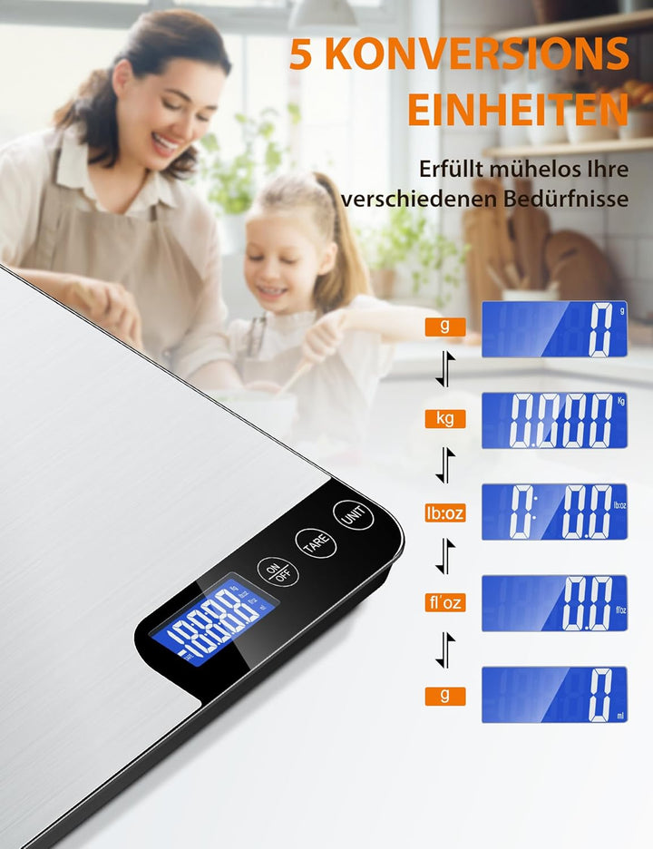 Küchenwaage Digital 20KG,Grosser Wiegefläche Digitalwaage mit Lineal,Professionelle Electronische Wa