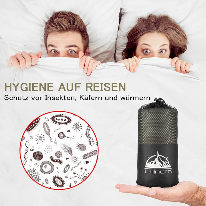 2in1 Hüttenschlafsack aus Mikrofaser, Hüttenschlafsack mit durchgängigem Reissverschluss, Leichter K