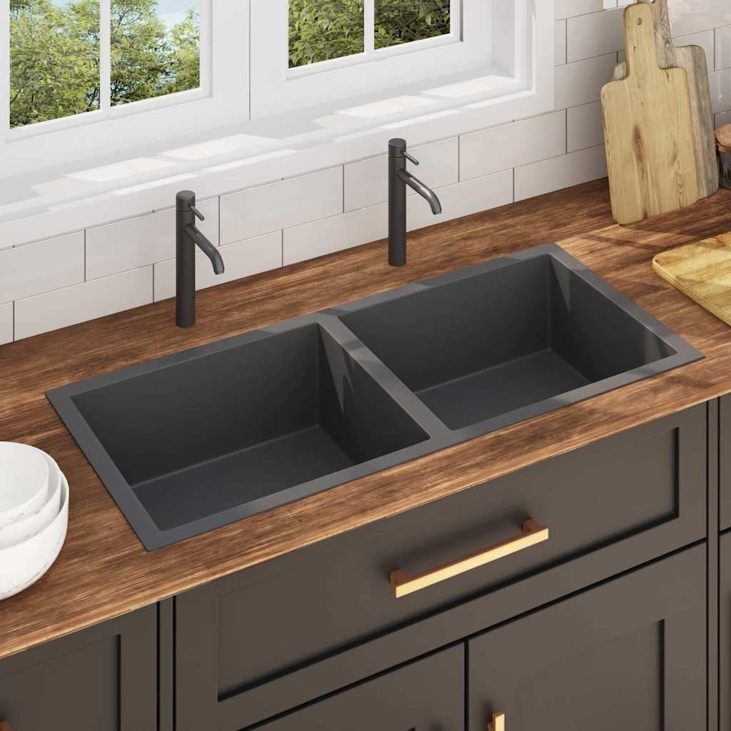 vidaXL Handgemachte Einbauspüle Wasserabfluss in X-Form Spüle Edelstahlspüle Küchenspüle Spülbecken