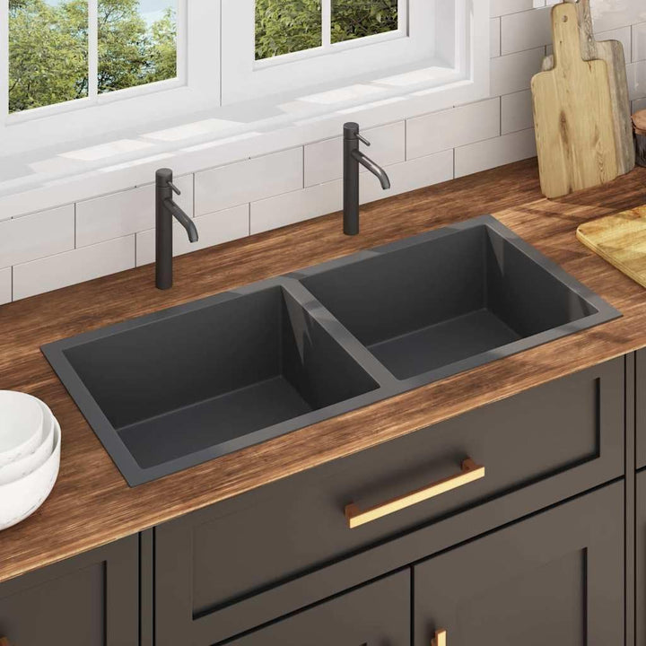 vidaXL Handgemachte Einbauspüle Wasserabfluss in X-Form Spüle Edelstahlspüle Küchenspüle Spülbecken