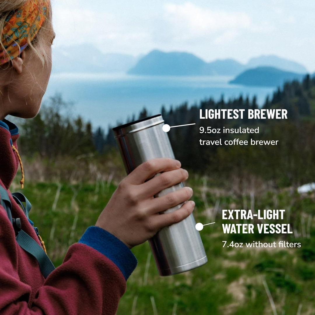 ESPRO Reise French Press Ultralight, Mini Coffee Maker mit Thermo-Funktion, 475ml, edelstahl Edelsta