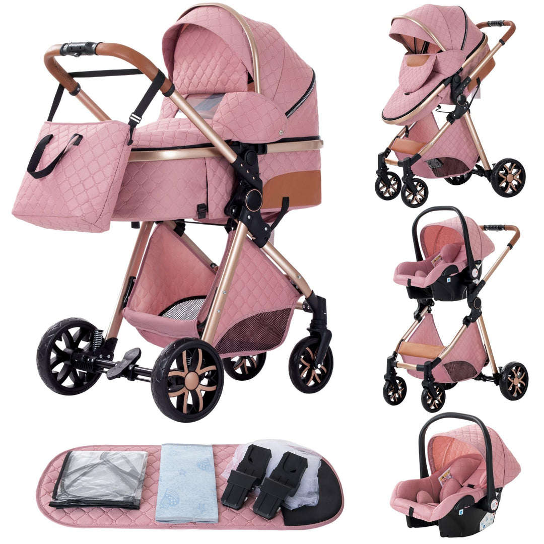 YAZOCO kinderwagen 3 in 1 Buggy Babybett Komplett Set Einem Klick Zusammenklappbarer Kinderwagen, Ko