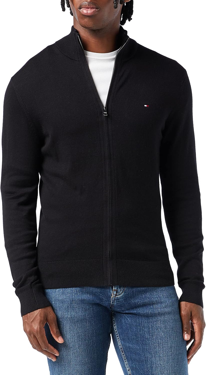 Tommy Hilfiger Herren Pullover mit Reissverschluss Stehkragen XL Black (Black), XL Black (Black)